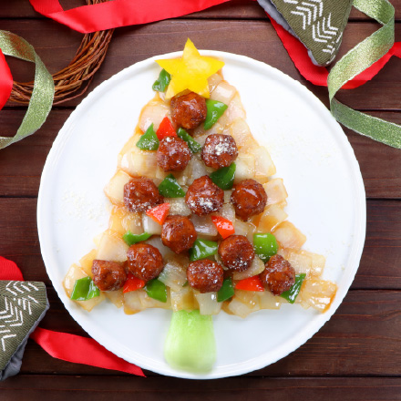 甘酢肉だんごのクリスマスツリー