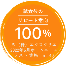 試食後のリピート意向 100% ※（株）エクスクリエ2022年6月ホームユーステスト実施　n=40